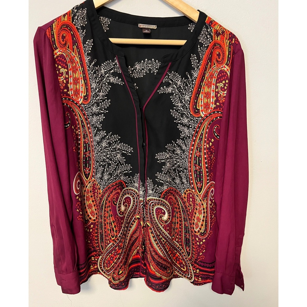 Dana Buchman Blouse Womens 14 Magenta Paisley Long Sleeve Excellent Condition